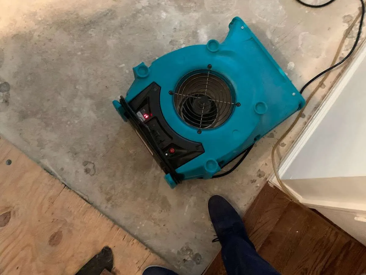 Air mover drying subfloor during Leak Detection & Repair in Wheelersburg